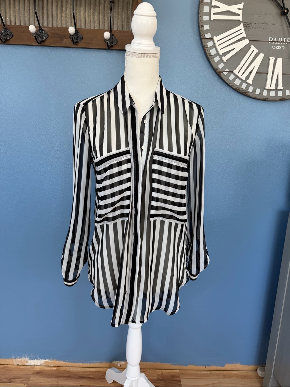 Buckle Black & White Vertical Stripe Button-Down Shirt